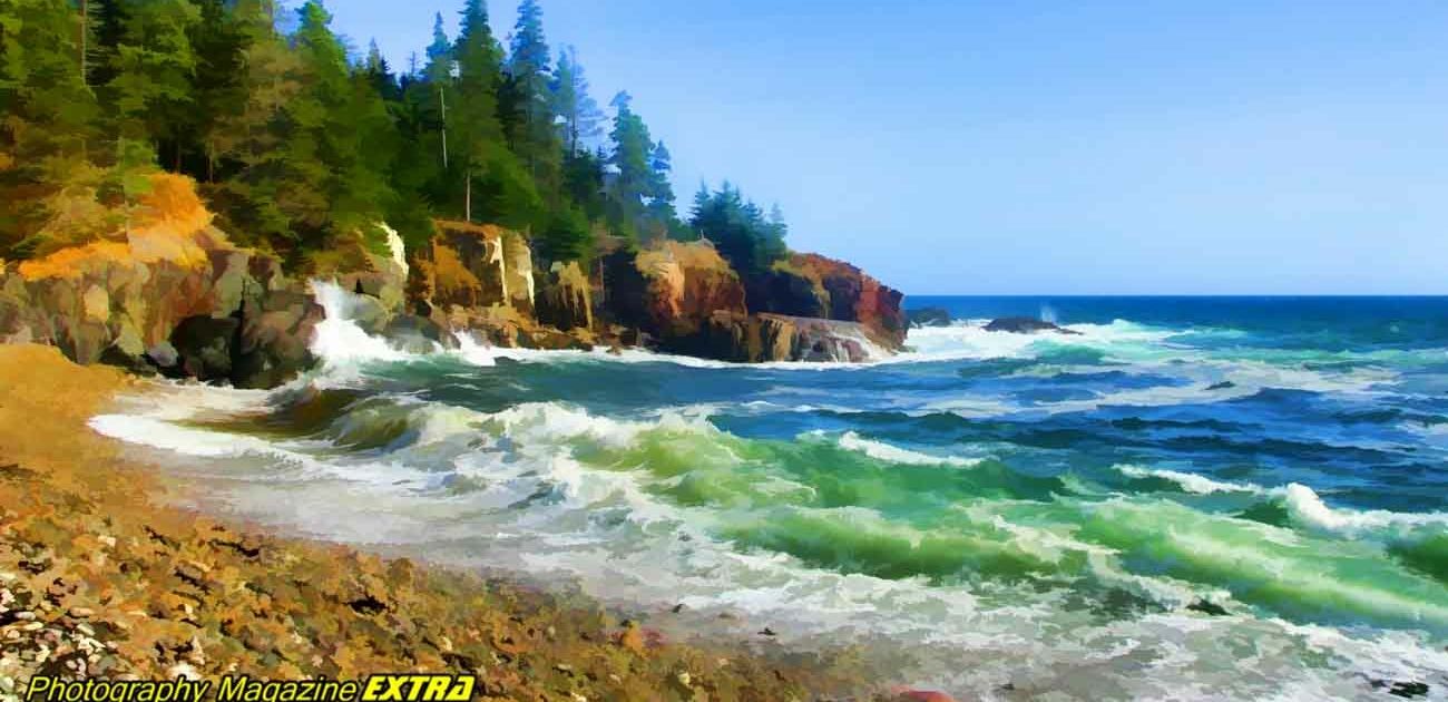 Acadia National Park Rock Beach, Beautiful Blue Green waters.