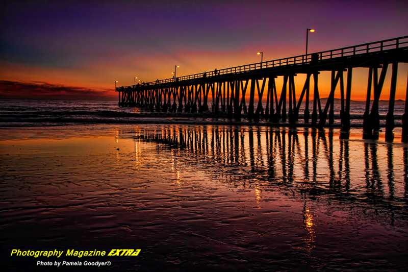 Venture Beach, California fishing pier with dynamic color sunset