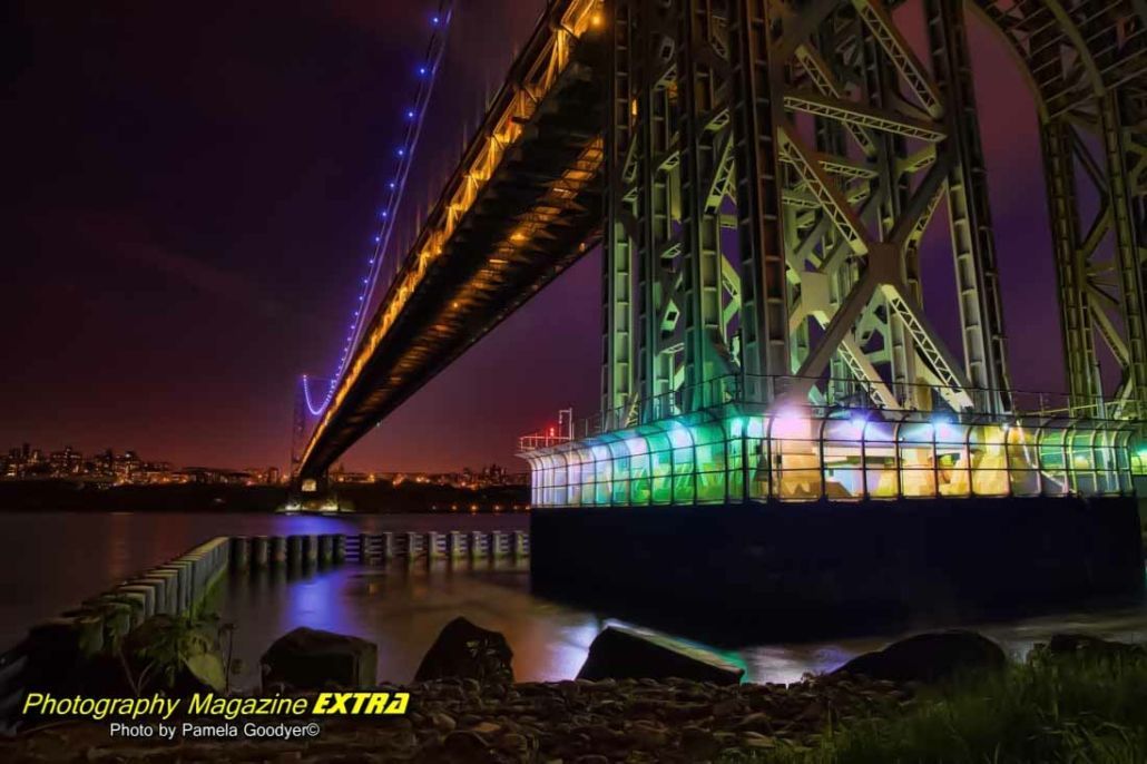 George Washington Bridge, New Jersey, upclose of stell in dynamic colors and lights