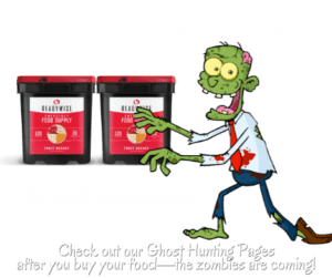 survivel food ghost hunt with white letters