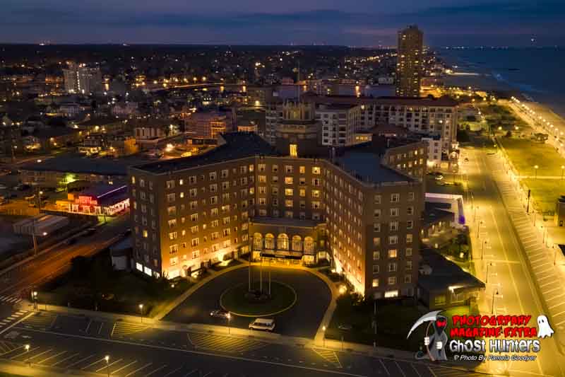 The Berkeley Hotel haunted from above in the dark skies and from the drone shot.