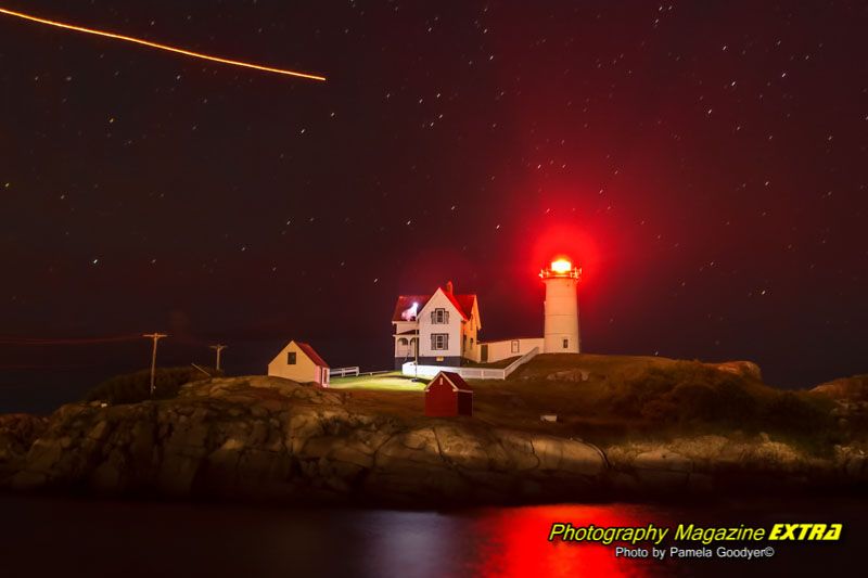 Noble Lighthouse in the dark with a plain Sky Star Trail.