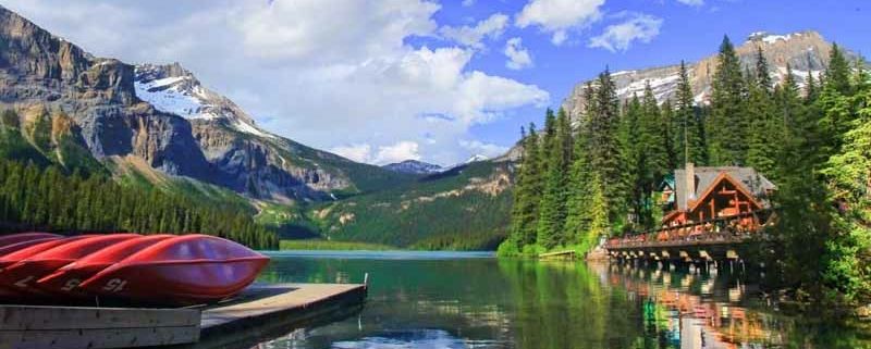 Blue green waters reflecting at Emerald Lake.