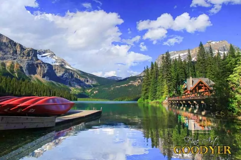 Blue green waters reflecting at Emerald Lake.