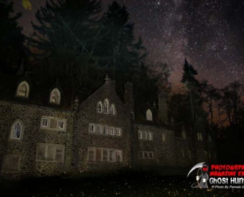 Milky way skies above Dundas Castle in Roscoe, NY in the dark sky territory, doing ghost hunting photography and Milky Way photography.