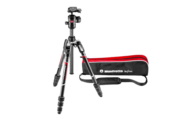 Monfrotto Tripod 494 with red and black case with logo on it