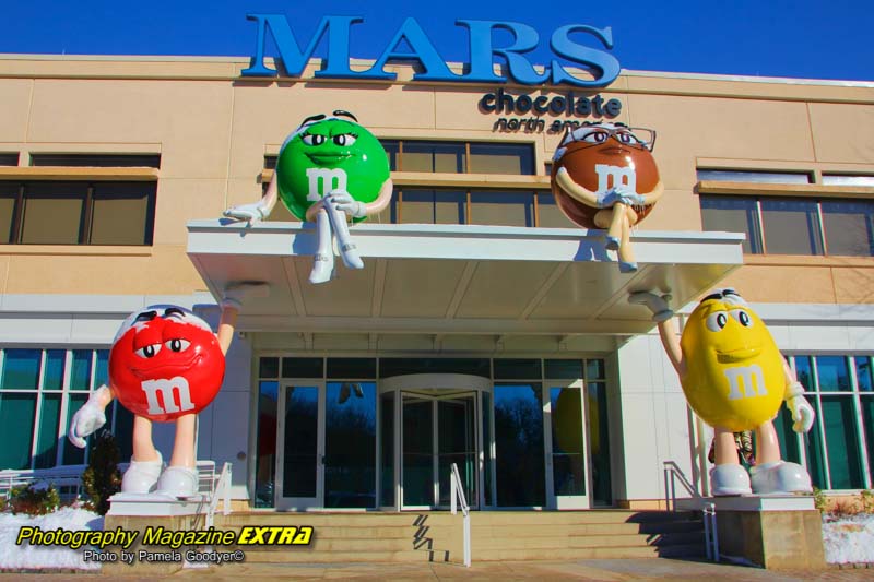 The M and M's Mars chocolate factory with 4M and MS on the front porch.